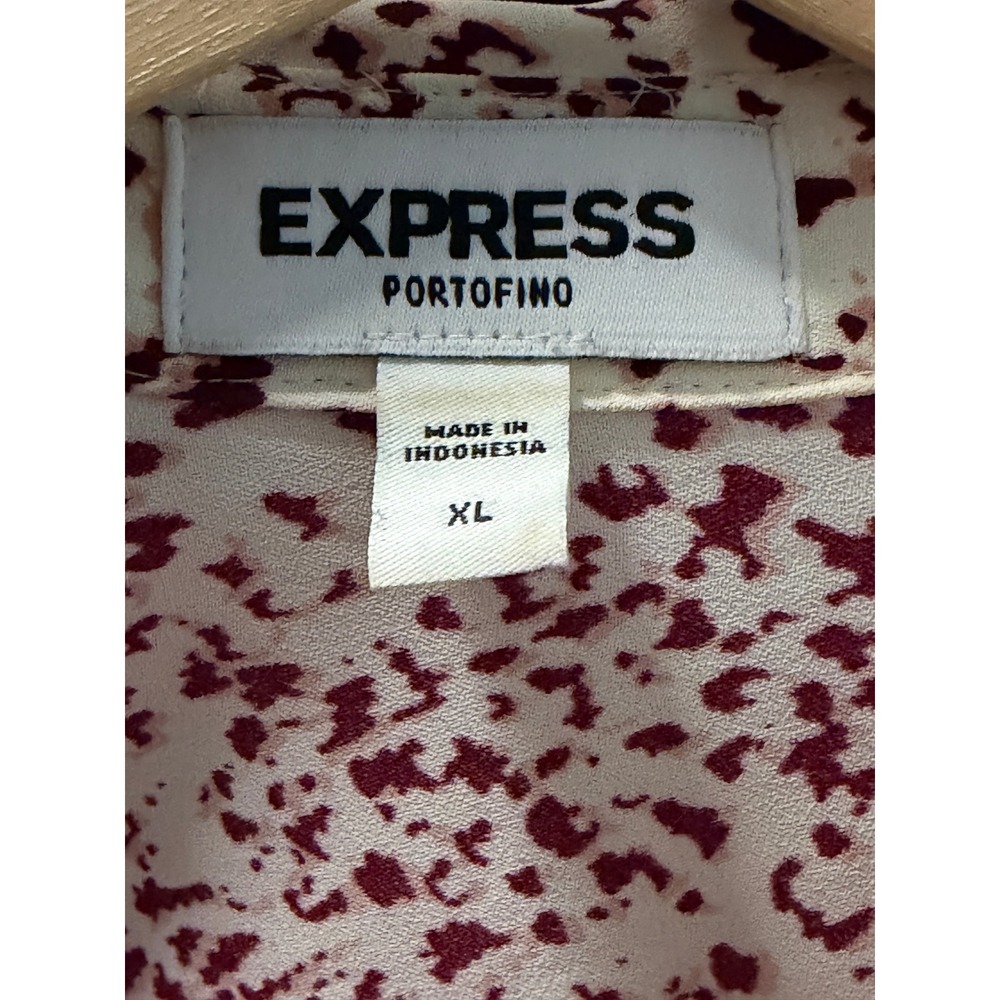 Express Portofino Shirt Womens XL Burgundy Cream Abstract Animal Print Blouse - Picture 3 of 8